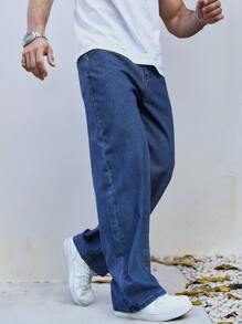 Manfinity Homme Pantalones vaqueros de bolsillo sencillos para hombre, uso diario casual - Azul lavado medio - Ver 8