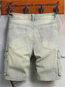 Manfinity Homme Men's Casual Washed Work Denim Shorts - Blue - View 2