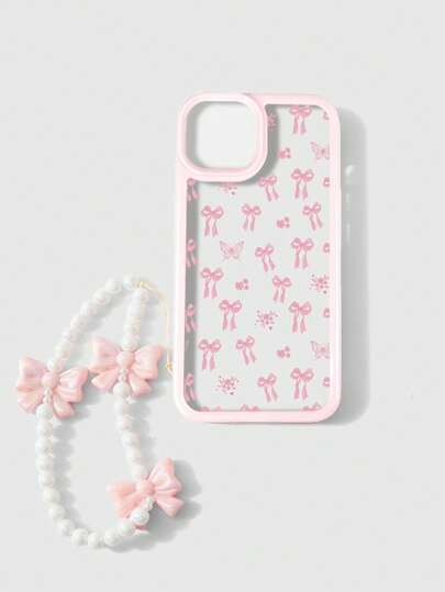 Kawaii 1 pezzo Custodia rosa a forma di mela con fiocco compatibile con iPhone 11, 12, 13, 14, 15 Pro Max