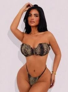 Swim SXY 全新性感豹纹抹胸和丁字裤比基尼泳装套装，时尚女士沙滩装，适合夏季度假 - 彩色 - 查看 4