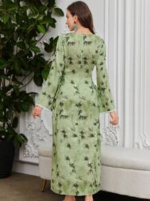 Al Najma 蕾丝拼布花卉印花束腰阿拉伯风格连衣裙