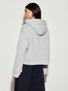 AiiRZ Ribbed Oversized Hoodie Casual Pullover Athletic Loungewear Drawstring Hood Workout Athleisure Streetwear Fall Winter Essential Cozy Sweatshirt - Grey - View 2