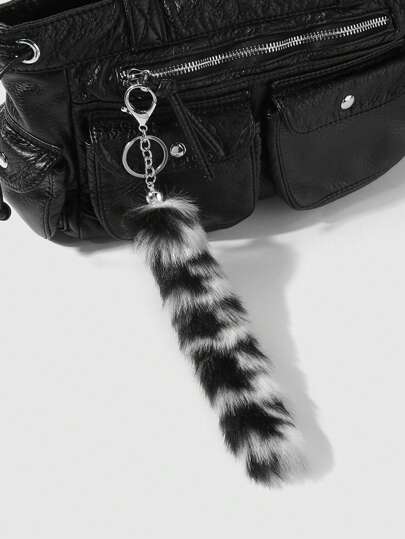 Grunge Punk 1pc Y2K Fashionable Retro Kawaii Goth Style Black & White Faux Fur Animal Tail Keychain & Keyring, Accessory For Women, Suitable For Daily Wear And Gift