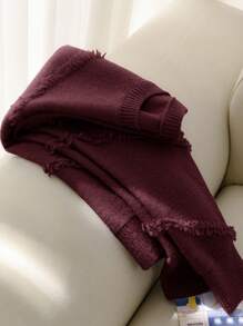 CosyJoli Plus Size Women Crew Neck Fuzzy Edge Loose Casual Comfortable Pullover Sweater - Burgundy - View 3