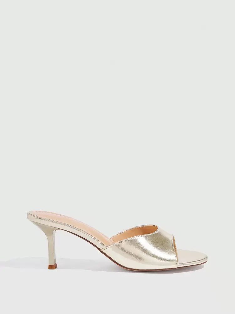 CUCCOO BIZCHIC Women's Fashion Minimalist Comfortable Metallic Gold Mule High Heel Sandals, Suitable For Commute, Date, Party, Wedding, Holiday, Shopping Spring Shoes Spring Break Easter For Christmas Spring Shoes Summer Shoes