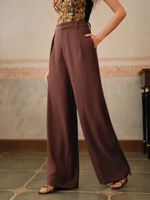 Anewsta Maillard 阔腿优雅现代高腰西装裤，度假新年 - 鏽棕色 - 查看 4