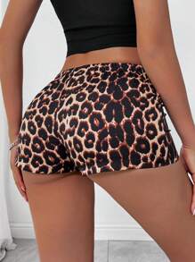 Chiquease Short de mujer de tiro bajo con estampado de leopardo, pantalones cortos súper cortos - Multicolor - Ver 2