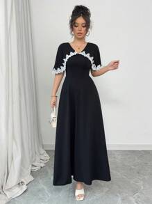 Rafferiza 女士优雅撞色荷叶边长裙，春夏