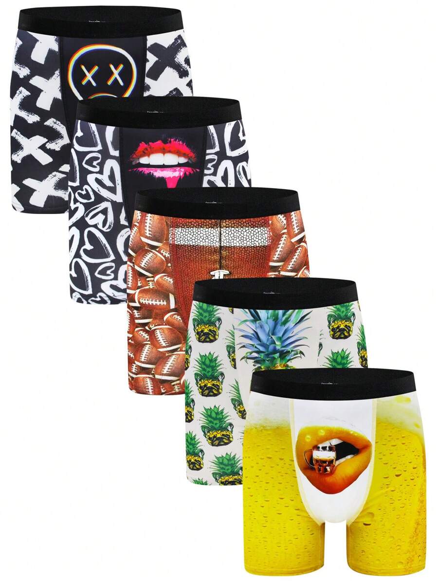 5pcs/Pack Men's Personalized Printed Boxer Briefs - Multicolor - View 1