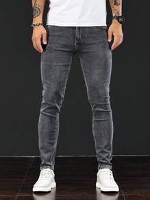 Manfinity Homme Men Solid Skinny Jeans - Grey - View 4
