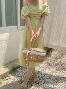 DAZY Women's Long Off Shoulder Solid Color Casual Dress, Simple & Fashionable For Everyday Wear Sundress