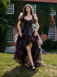 SHEIN MOD Women Organza Floral Print Layers Ruffled Maxi Dress,Valentine's Day,Boho Dress Women,Party Women Outfits,Summer Dress,Maxi Dress,Wedding Guest Dress Women,Birthday Dresses