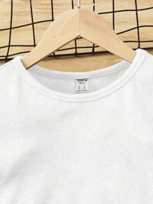 SHEIN 2 件套青少年女孩短袖印花圆领 T 恤和迷你裙 - 白色 - 查看 3