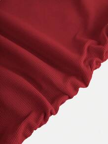 SHEIN Girlism Teen Girls Ribbed Knit Ruched Shoulder Slim Fit Casual T-Shirt, Red Top