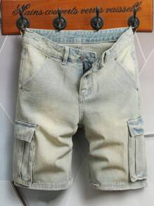 Manfinity Homme Men's Casual Washed Work Denim Shorts - Blue - View 1