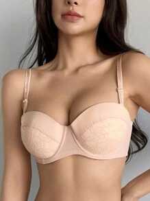 DAZY 1pc Women's Solid Color Camisole Bra With Spaghetti Strap, Lifting & Shaping Lingerie For Women - Khaki - View 5