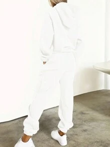 INAWLY 女士标语印花连帽衫和运动裤 2 件套