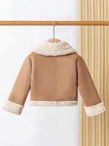 SHEIN Infants Unisex Baby Boys & Girls Autumn/Winter High Street Fashion Casual Thermal Lined Faux Suede Collar Long Sleeve Jacket Coat