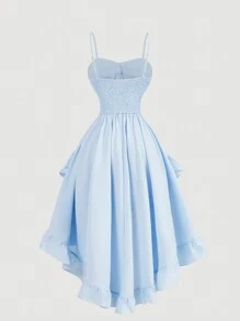 SHEIN MOD Women's Solid Color Sweetheart Neckline Cross Tie Rod Ruffle Edge Asymmetric Vintage Hem Dress,Graduation Light Purple Dress