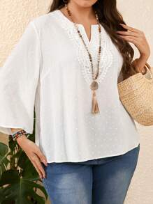 EMERY ROSE Camisa de manga larga de unicolor talla grande, outfit casual de moda simple para uso diario primaveral para mujeres de vacaciones