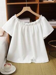 SHEIN Teen Girls' Ruched Ruffle Trim Bow Decor Casual Outgoing Holiday Vacation Chiffon Blouse Shirt, Spring/Summer