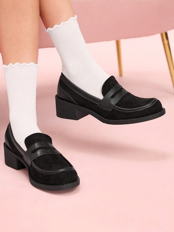 CUCCOO DOLLMOD Zapatos planos casuales de mujer de punta redonda con decoración de botones, de PU negro simple