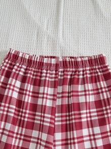 Tween Girl 字母印花短袖 T 恤和格子裤套装 - 灰色 - 查看 7