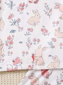 Young Girl' Cute Fox & Rabbit Floral Print Short Sleeve T-Shirt & Shorts 2pcs Loungewear Set - Multicolor - View 4
