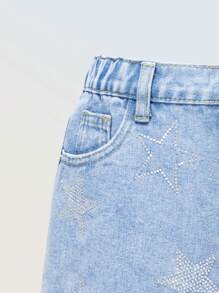 Denimly 少女潮流流行铆钉五角星松紧腰拉链门襟水洗牛仔短裤