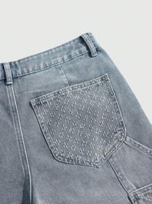 ROMWE MEN Street Life Men's Casual Washed Denim Cargo Shorts Jorts