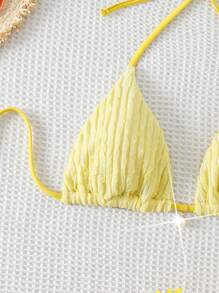 SHEIN Swim Summer 1pc Plain Texture Halter Neck Bikini Top - Yellow - View 5