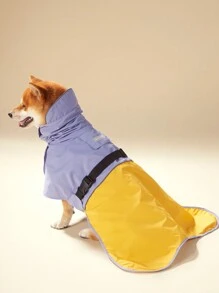 PETSIN 1 件宠物雨衣，紫色香芋色拼接，时尚高领连帽反光雨衣防水可调节扣狗斗篷雨披 - 彩色 - 查看 2