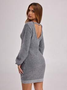 Forever 21 Women Casual Spice Backless Grey Mini Knit Dress Valentine's Day - Grey - View 1