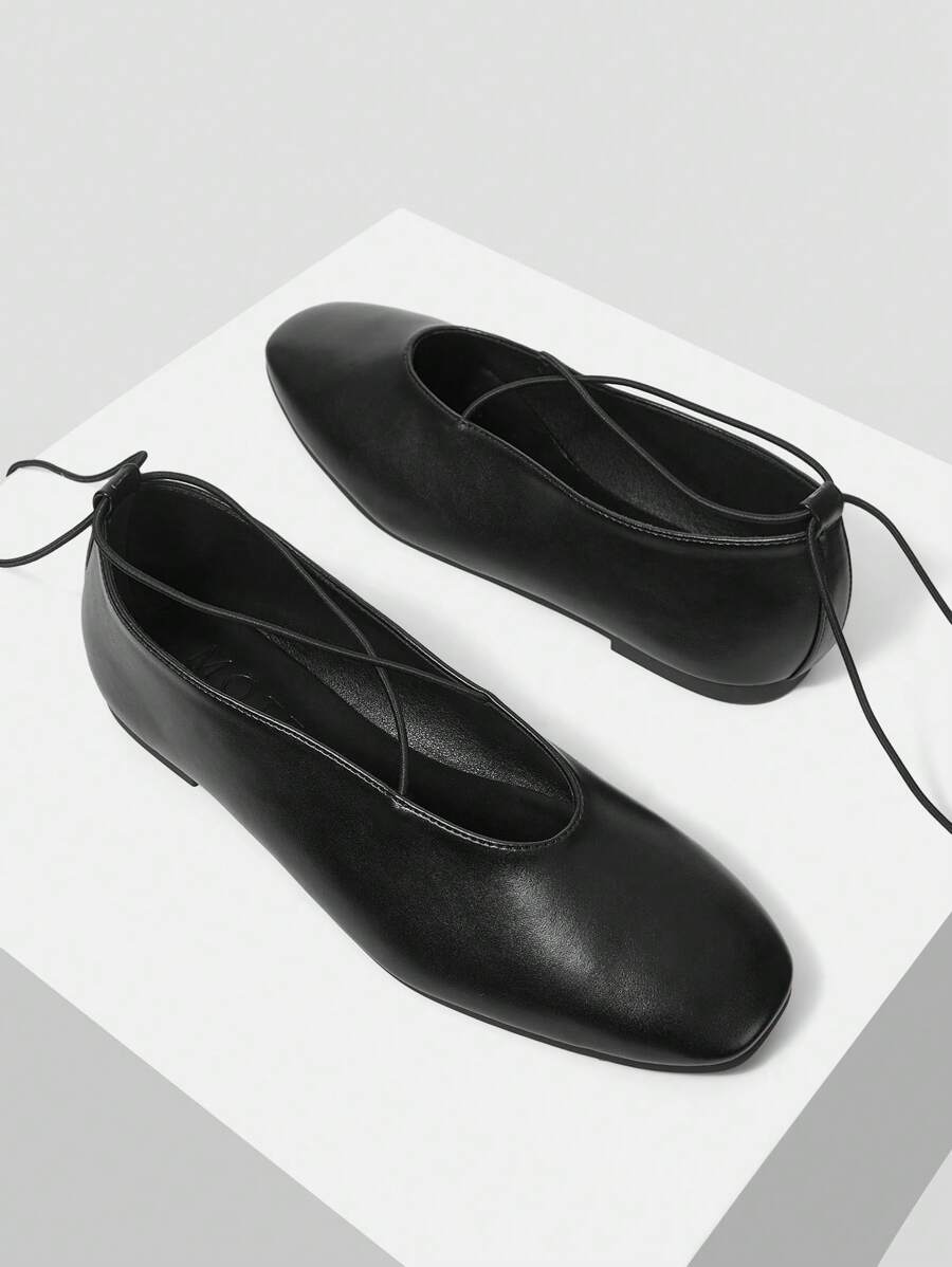 MOTF PREMIUM WOMEN'S CASUAL COMFORT SQUARE TOE FLAT SHOES, VERSATILE FOR COMMUTING - Black - View 2