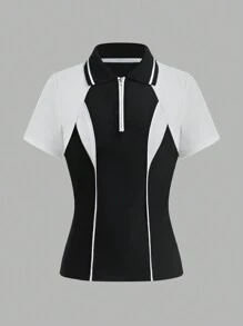 女士休闲户外 T 恤，简约时尚，适合日常穿着 - 黑與白 - 查看 1