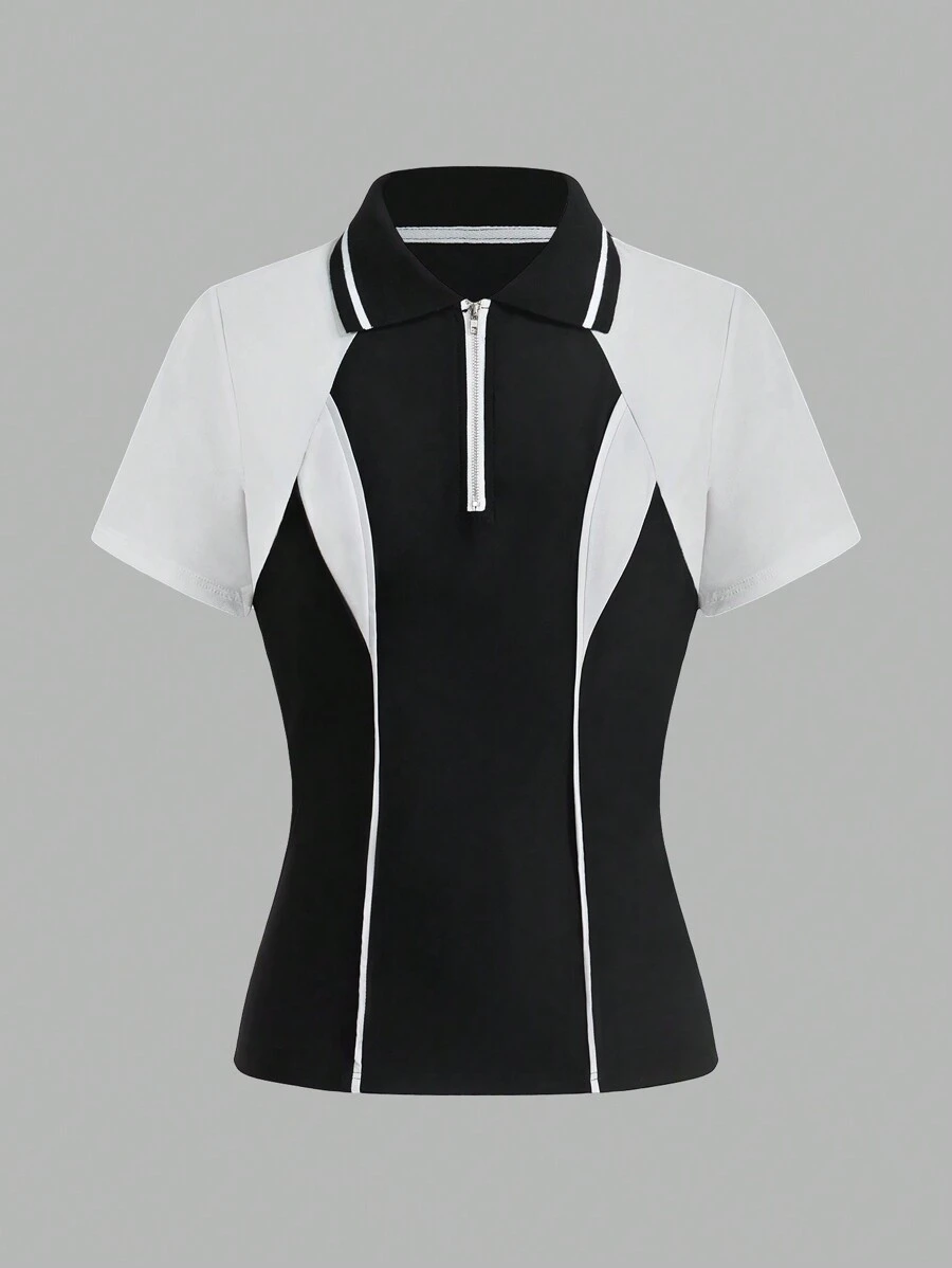 女士休闲户外 T 恤，简约时尚，适合日常穿着 - 黑與白 - 查看 1