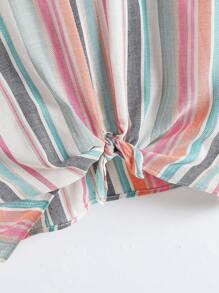 SHEIN Lässiges gestreiftes Hemd mit Bindesaum für Teen-Mädchen