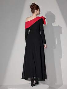 Poshira Váy dạ hội trang trí nơ cổ bất đối xứng thanh lịch cho nữ, Váy dự tiệc cưới, Váy dự tiệc cho lễ hội âm nhạc ngày lễ tình nhân mùa xuân/hè, Váy dự tiệc, Váy dạ hội - màu đen - Xem 2