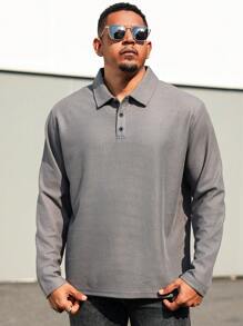 Manfinity CasualCool Camisa polo casual de manga larga con botones delanteros para hombre de talla grande, diseño minimalista