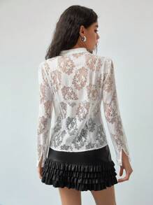 MOTF STUDIO CONTRAST LACE BUTTON UP SHIRT - White - View 3