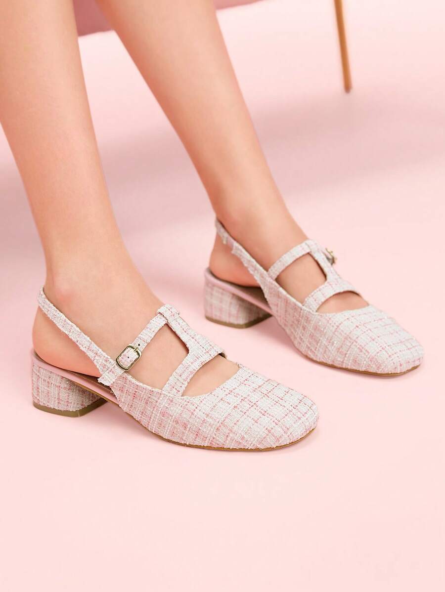 CUCCOO DOLLMOD Women's Plaid Square Toe Fashion High Heel Pumps For Daily Wear Valentine's Day - Pink - View 1