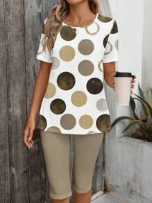 EMERY ROSE 2pcs/Set Women Casual Minimalist Polka Dot Print Set, Suitable For Summer - Multicolor - View 6