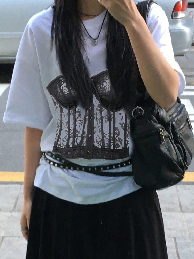 Women Loose Fit Graphic Print Short Sleeve White T-Shirt, Spring/Summer