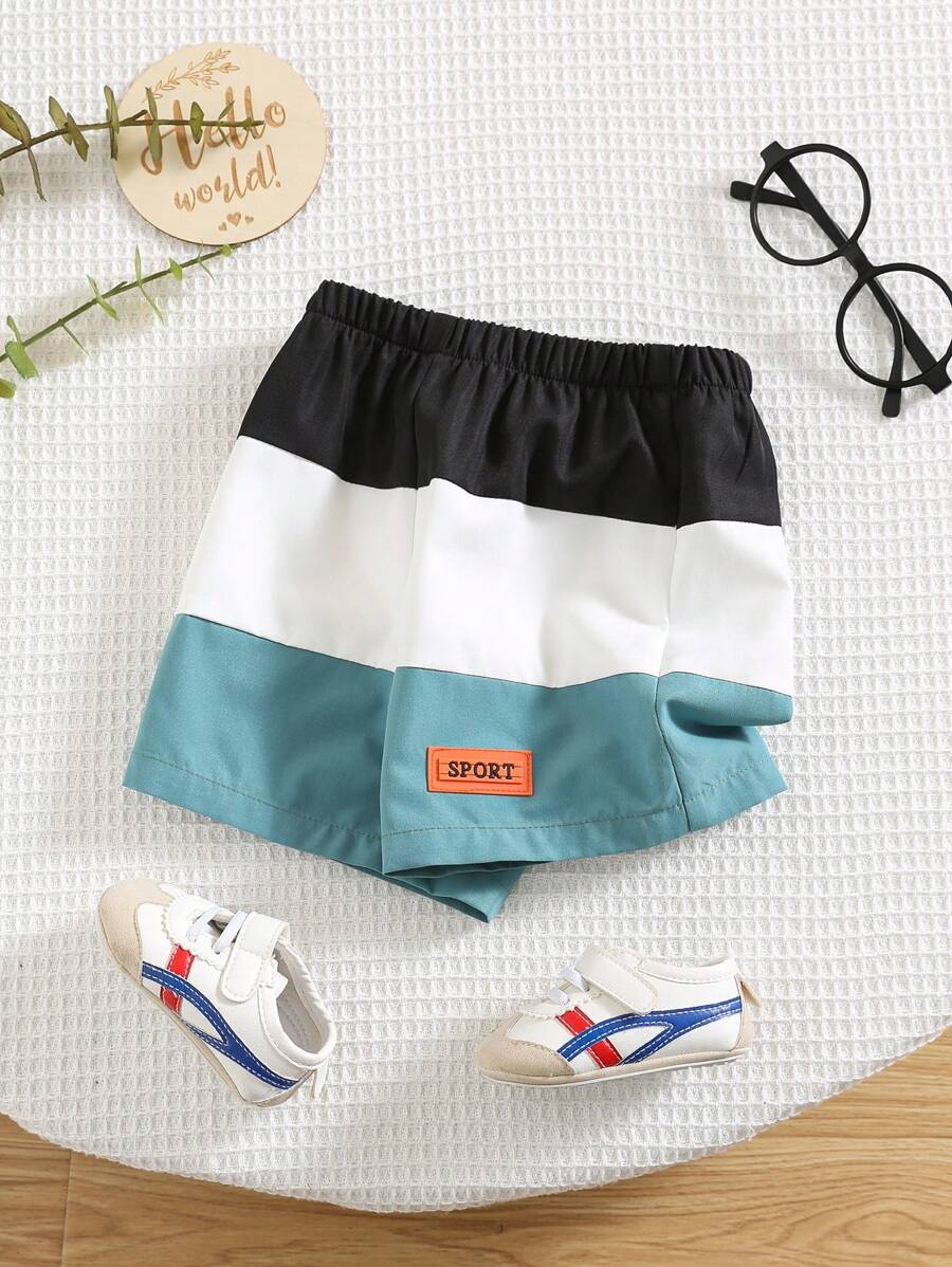 SHEIN Short d'été décontracté à taille élastique et blocs de couleurs pour bébé garçon - Multicolore - Voir 1