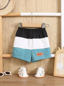 SHEIN Short d'été décontracté à taille élastique et blocs de couleurs pour bébé garçon - Multicolore - Voir 4