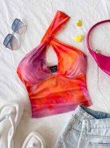 Soleia Women's Gradient Hollow Out Backless One Shoulder Blouse, Suitable For Vacation, Music Festival, Boho, Holiday Dates, Afternoon Tea, Spring/Summer - Multicolor - View 6