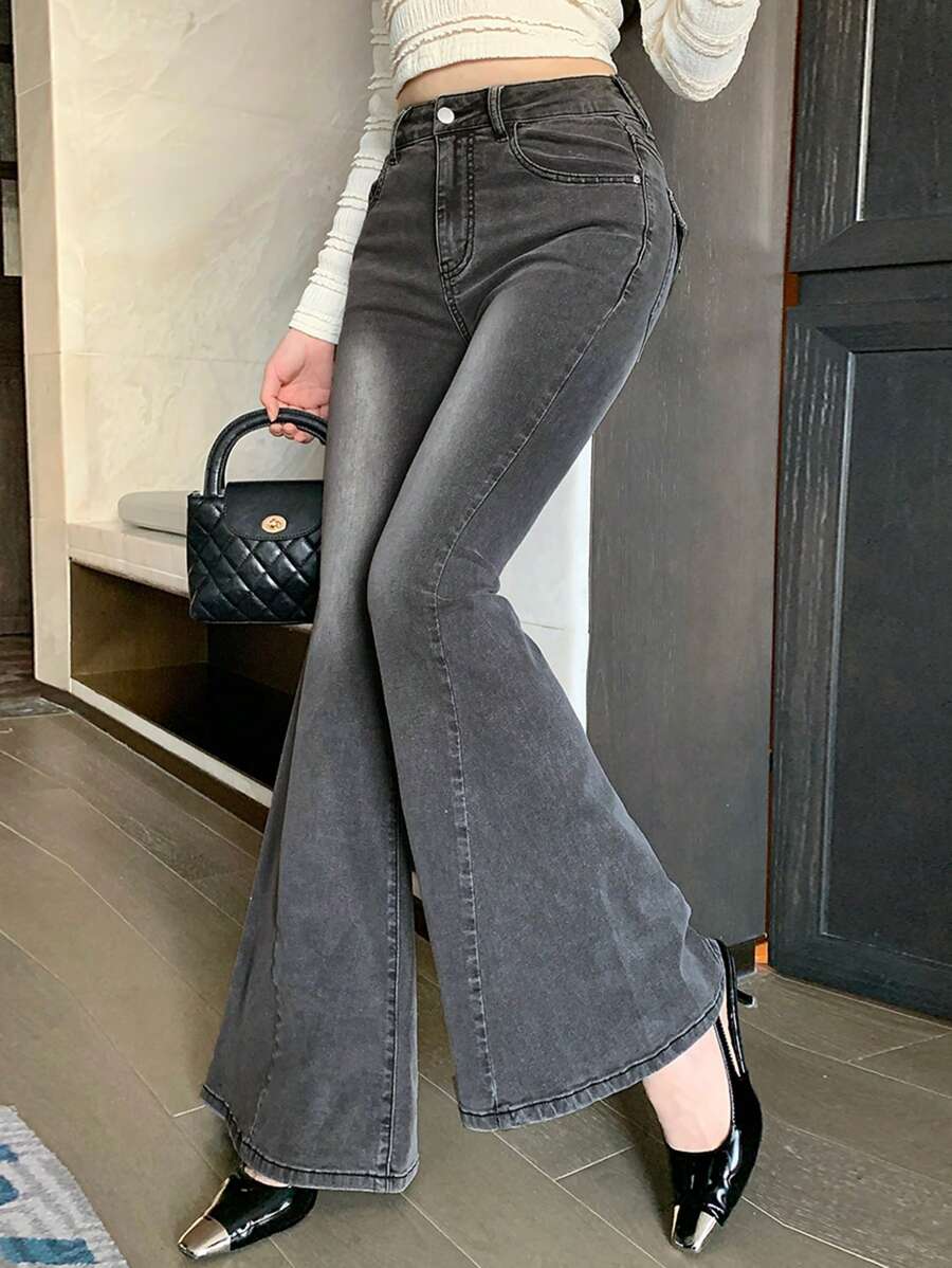 DAZY Women's Washed Distressed Stretch Slim Fit Bootcut Jeans, All Season - Grey - View 1