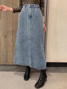 DAZY Western Style Women's Washed Slit Denim Mid-Length Skirt,Fall Clothes Jeans Skirt