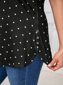 SHEIN Clasi Plus Size Elegant Dotted T-Shirt, Minimalist Fashion Casual Everyday Wear, Summer Outfits For Women, Summer Outfits For Women, Tops Summer, T Shirts Women, T Shirts Ladies, Black Top, Polka Dot, Women - Black and White - View 3