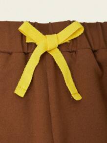 Explorewe 2pcs/Set Vintage Color-Blocked Girls Casual Sports Top And Shorts Set, Summer New Arrival - Mocha Brown - View 7